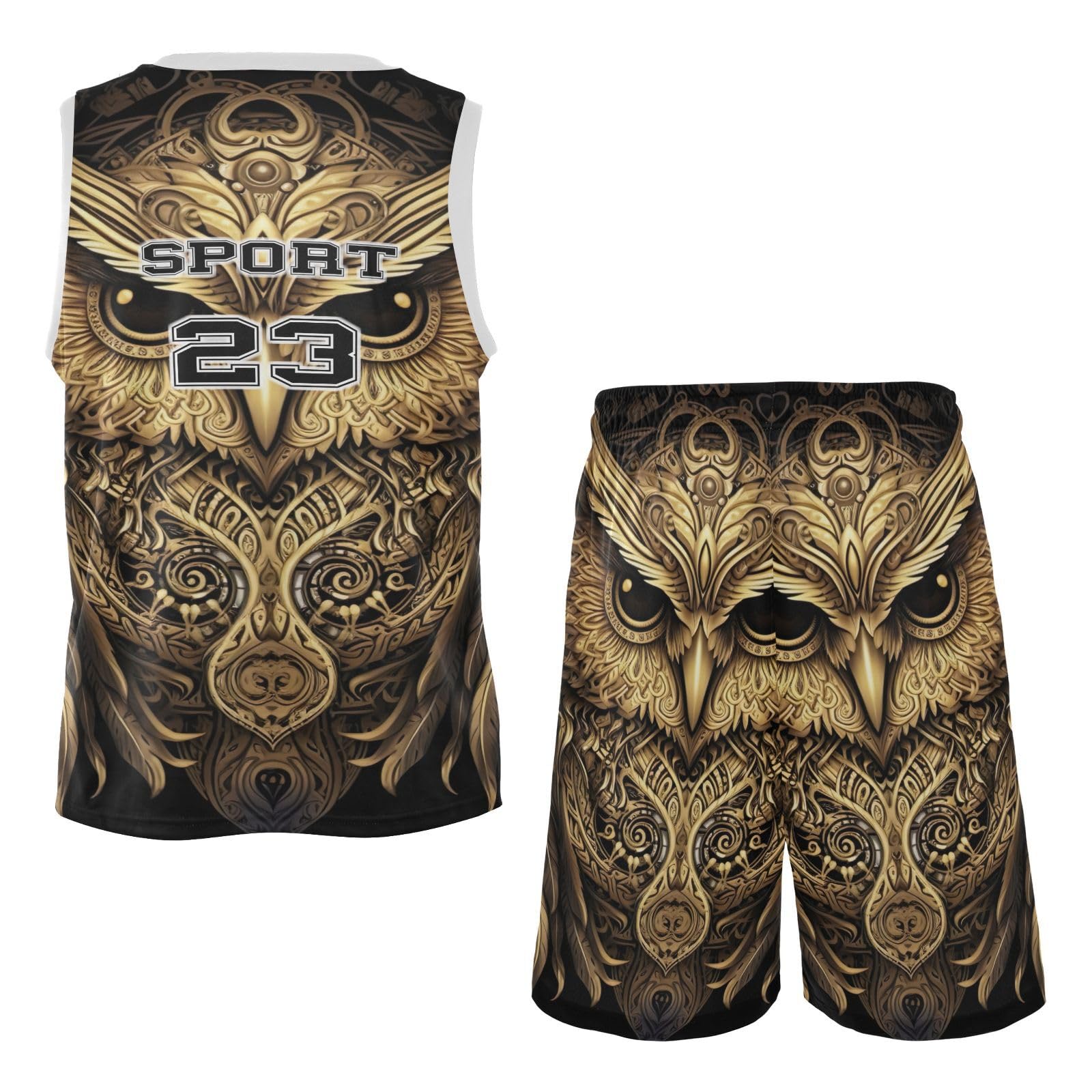 FLildon Gold Owl Boys Basketball Jersey Set Tank Top Shorts Tracksuit Sport Training Suit for Kids, XL