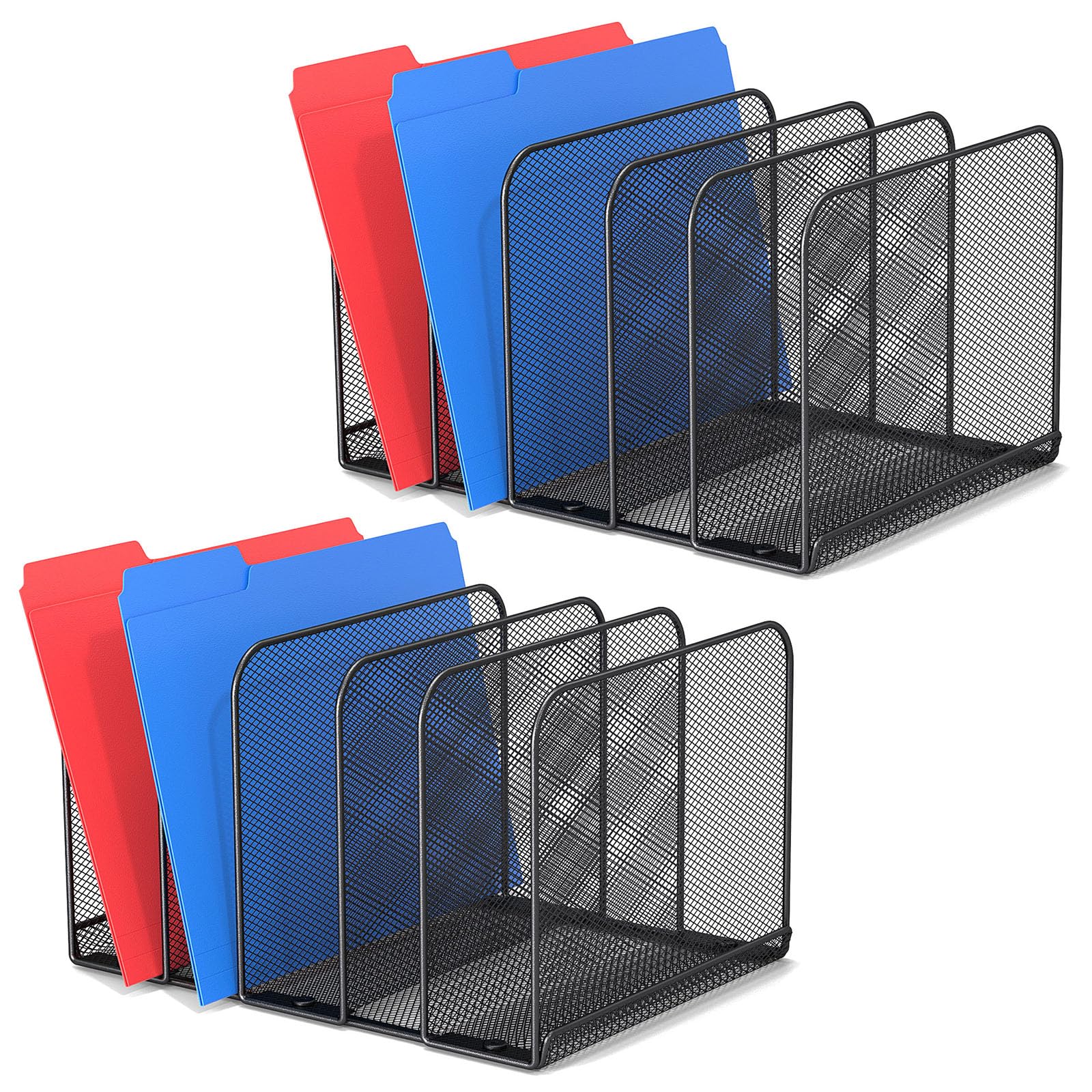 TOPCJ 5 Sections Desk File Holder/Rack/Sorter,Mesh File Organizer,File Folder Organizer,Metal Upright Desktop Organization for Documents,Magazine,