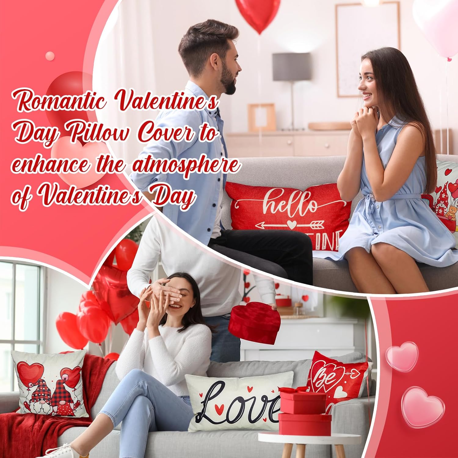 Newwiee 10 Piece Valentine's Day Throw Pillows Covers Decorations Heart Love Red Balloon Valentine Pillow Covers for Couch Sofa