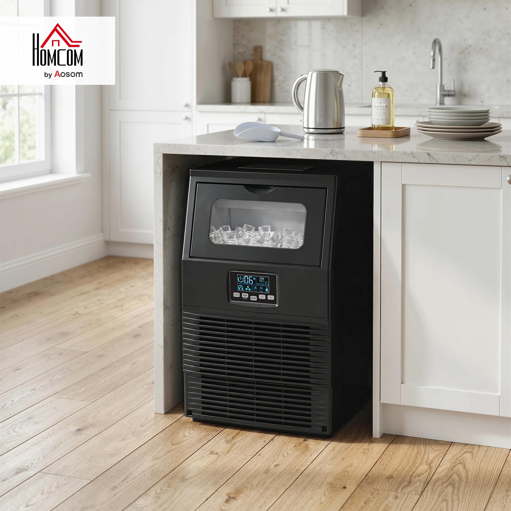 HOMCOM Macchina per cubetti di ghiaccio commerciale 30 kg/24H Gelatiera con 4 kg di memoria, macchina per cubetti di ghiaccio autopulente, timer per ristorante, bar, caffetteria