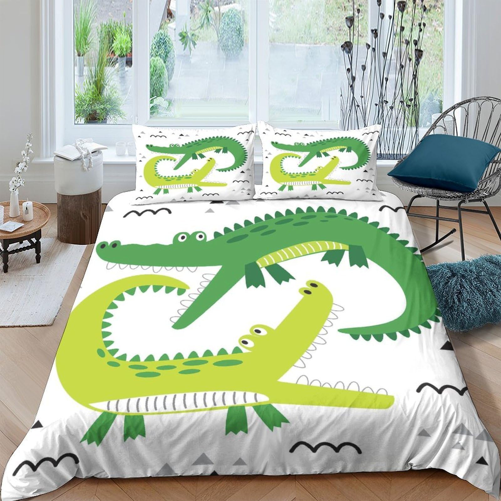 Ctjqhvkz Style-3 3D Printed Cartoon Crocodile Fitted Sheet Microfiber Soft Green Animal Bed Cover For Bedroom Guest Room Dorm Decor Single（135X200cm）