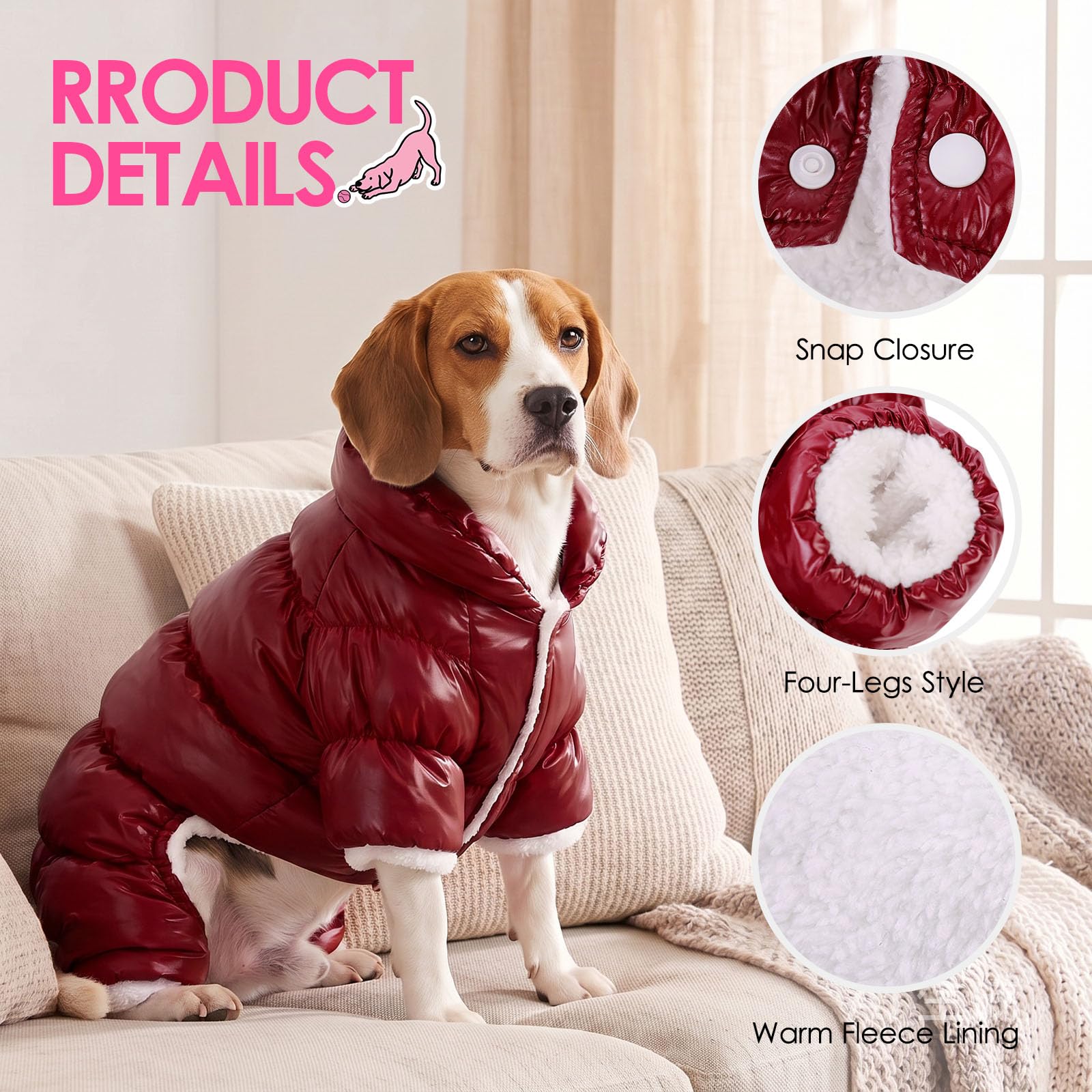 AOFITEE Hundemantel, wasserdichte Hundejacke, Ganzkörper-Hunde-Wintermantel, Schneeanzug, Winddichte Welpenpufferjacke, Schneeanzug mit Beinen, Haustier-Fleece-Winterweste, Mäntel für kleine Hunde