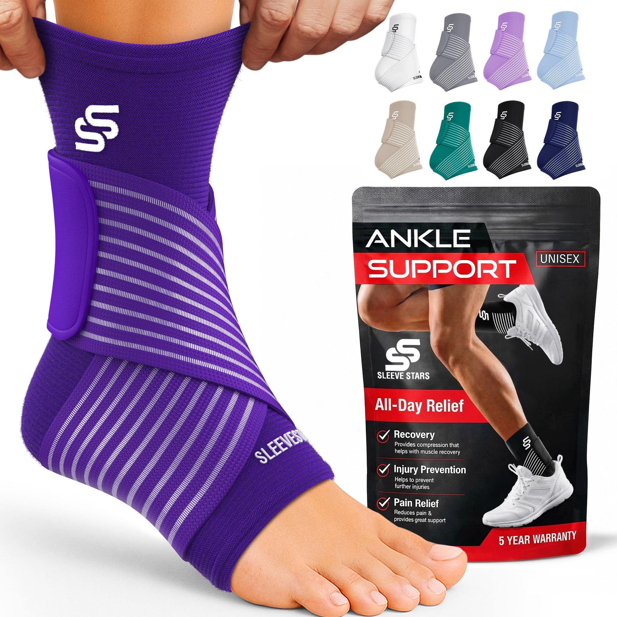 Sleeve Stars Ankle Brace Men &amp; Women Support (Single/L:12"-13"/Dark Purple)
