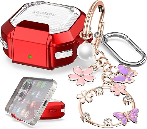 Secure Lock - Funda transparente con diseño para Galaxy Buds FE (2023), Galaxy Buds2 Pro (2022), Galaxy Buds Pro (2021), Galaxy Buds 2 (2021), rojo