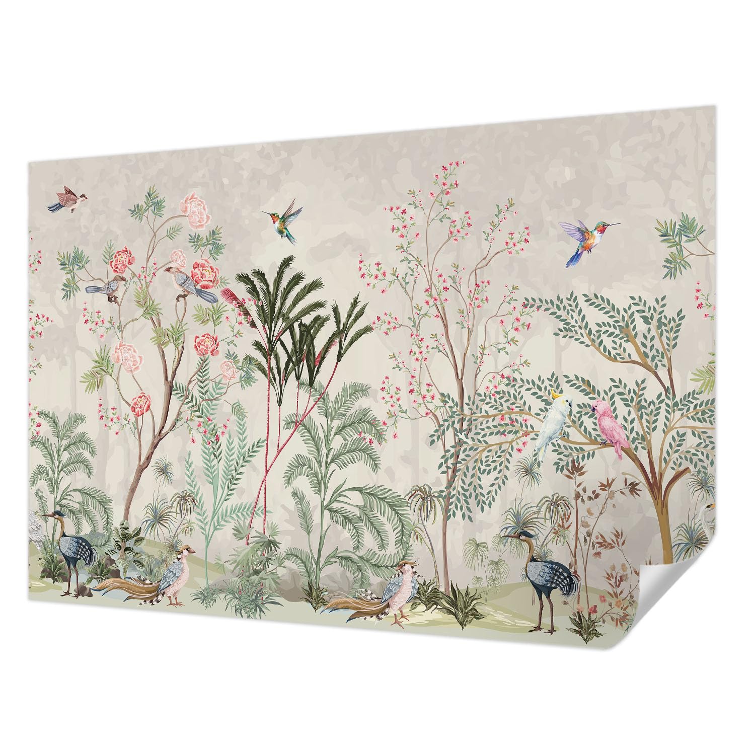 Papel pintado adhesivo para sala de estar con diseño de oasis tropical moderno y relajante