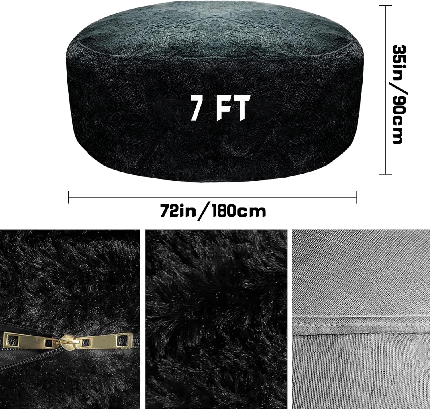 Bean Bag Chair Cover (No Filler) For Kids and Adults.Pets Dogs/Cats Lazy Beds, Soft Premium PV velvet Stuffable Bean Bag For Organizing Children Plush Toys or Memory Foam (7FT,Dark Gray)