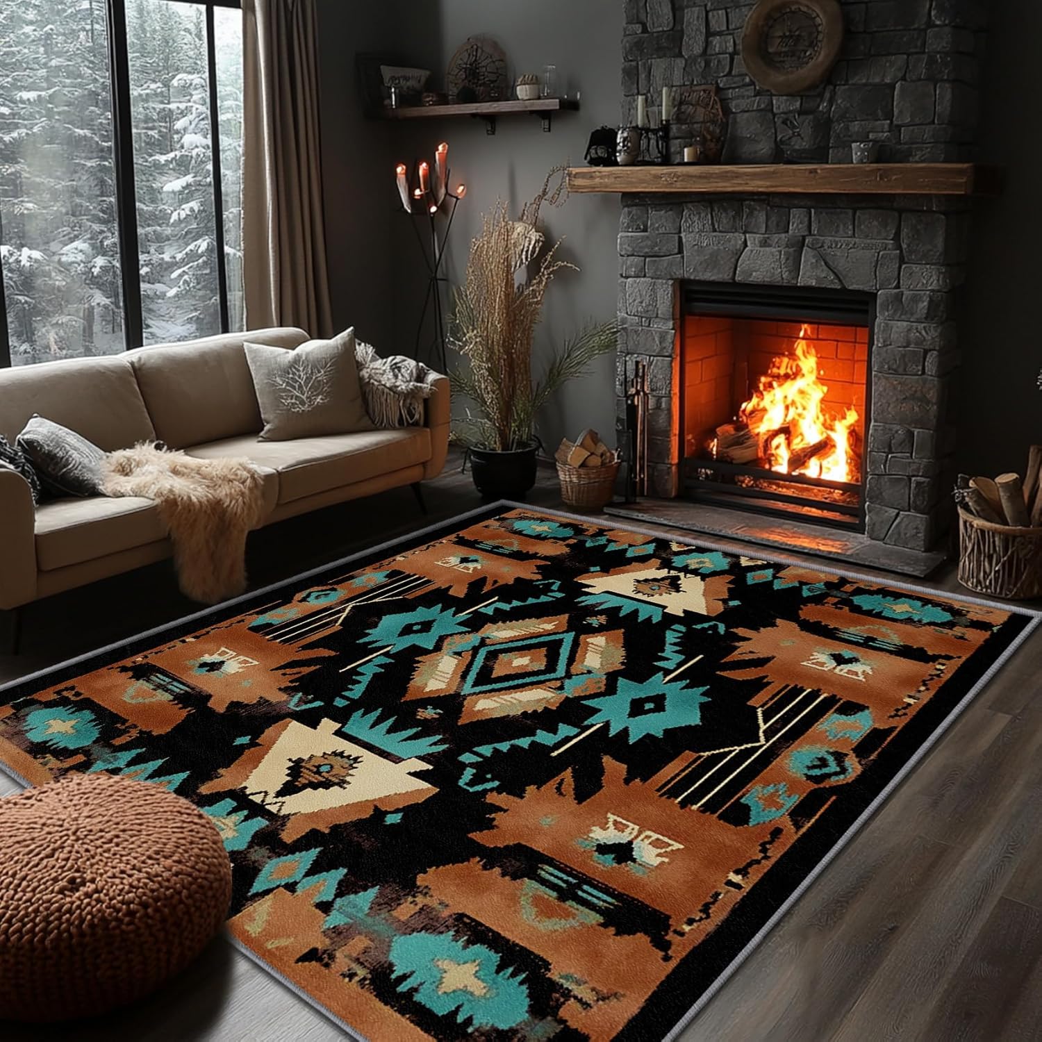 Southwest Rug Small - Native American Rug 2x3, Southwestern Aztec Tribal Area Rugs, Boho Farmhouse Vintage Door Mat, Washable & Non Slip & Soft Small Carpet Home Decor #A365