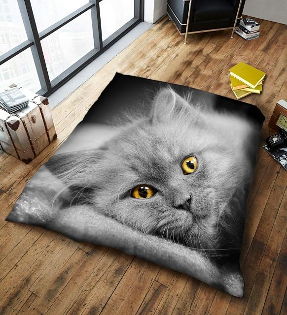 3D Animal Designs Luxurious Super Soft Warm and Cosy Throws Faux Fur Fleece Sofa and Bed Blankets GC (Cat, Double [150x200cms])