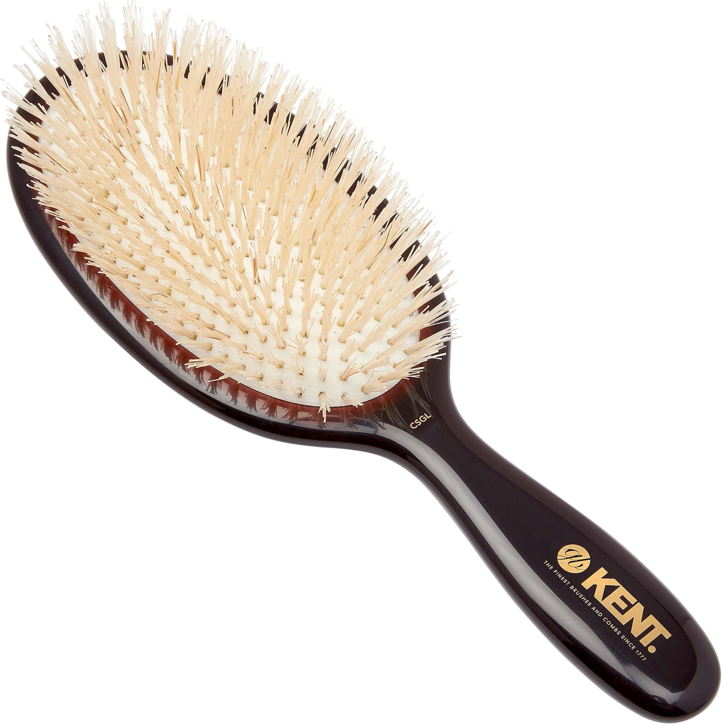 CSGL 9" Large Oval Cushion Straightening Brush and Scalp Brush – Natural White Boar Bristles Hair Brush for Fine or Thinning Hair – Large Cushion Shine & Smoothing (+ Hair Brush Cleaner)
