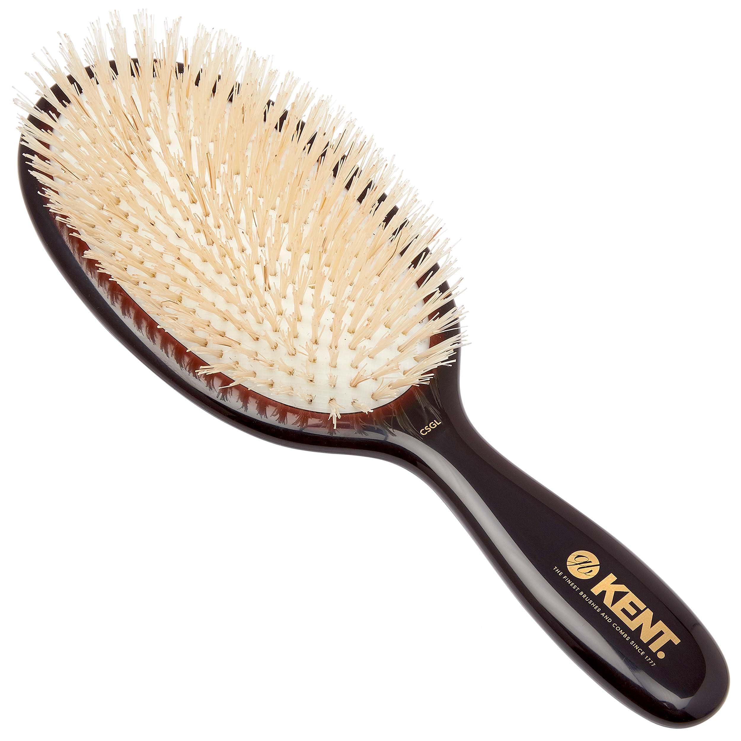 CSGL 9" Large Oval Cushion Straightening Brush and Scalp Brush – Natural White Boar Bristles Hair Brush for Fine or Thinning Hair – Large Cushion Shine & Smoothing (+ Hair Brush Cleaner)