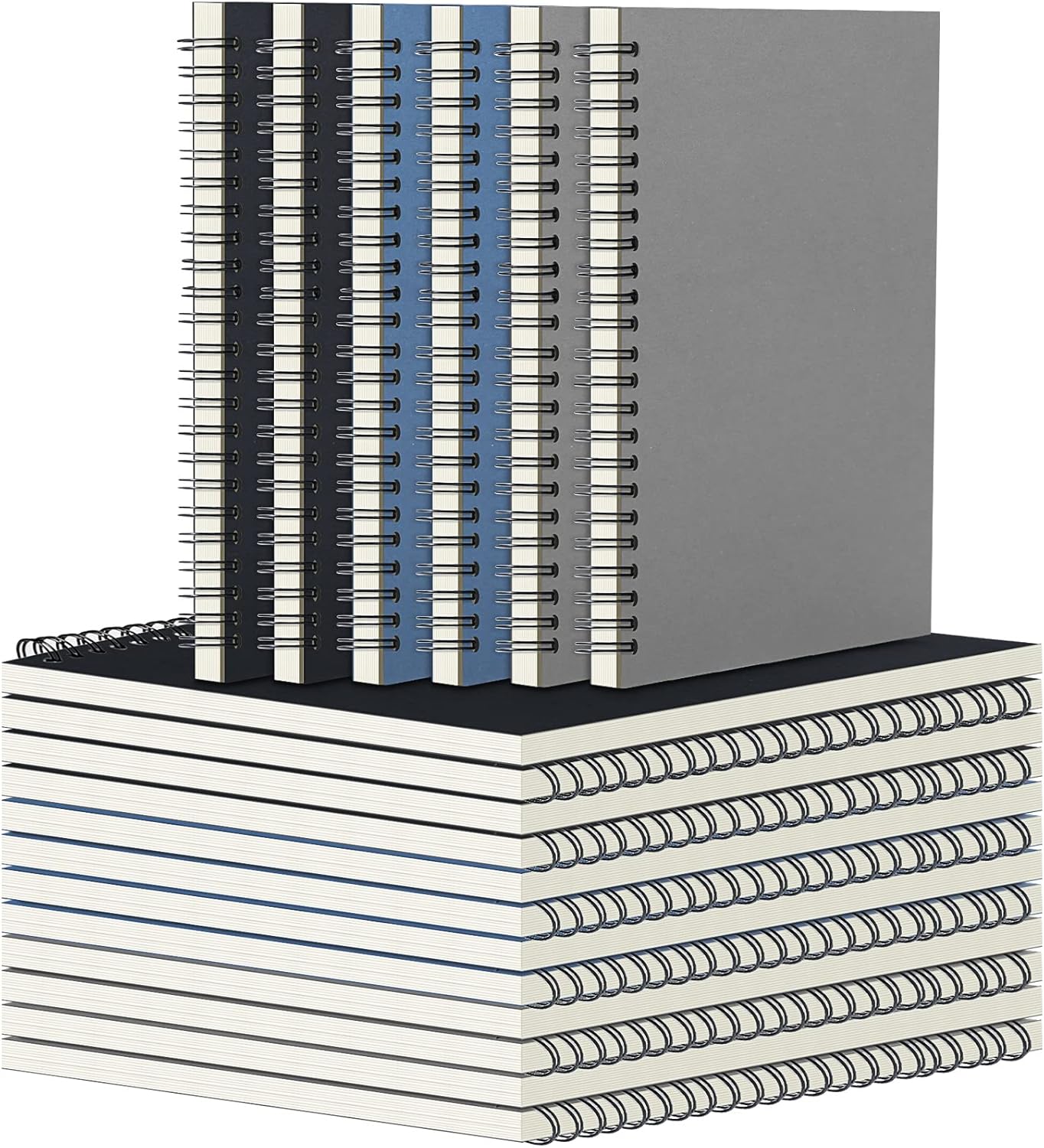 Epakh 18 Packs Spiral Notebook Journals A5 Notebook 50 Sheets Thick Paper and Kraft Hardcover Ruled for Office Supplies, 5.5 x 8.3 Inch, Black, Grey, Dark Blue