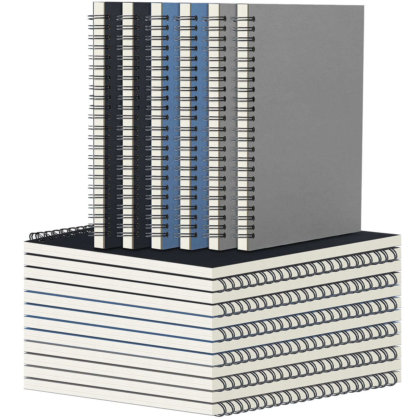 Epakh 18 Packs Spiral Notebook Journals A5 Notebook 50 Sheets Thick Paper and Kraft Hardcover Ruled for Office Supplies, 5.5 x 8.3 Inch, Black, Grey,