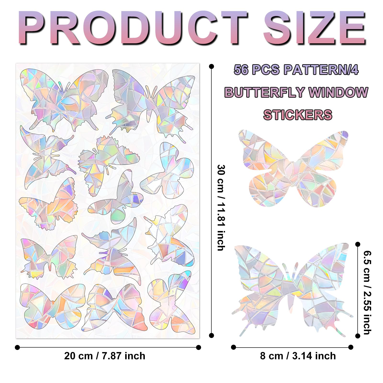 XIHIRCD 4 Sheets/56pcs Anti-Collision Window Bird Stickers, Sticker for Window Butterfly Static Window Decals Clings Rainbow Spaces Window Stickers Bird Window Strike Prevention Prevent Clings