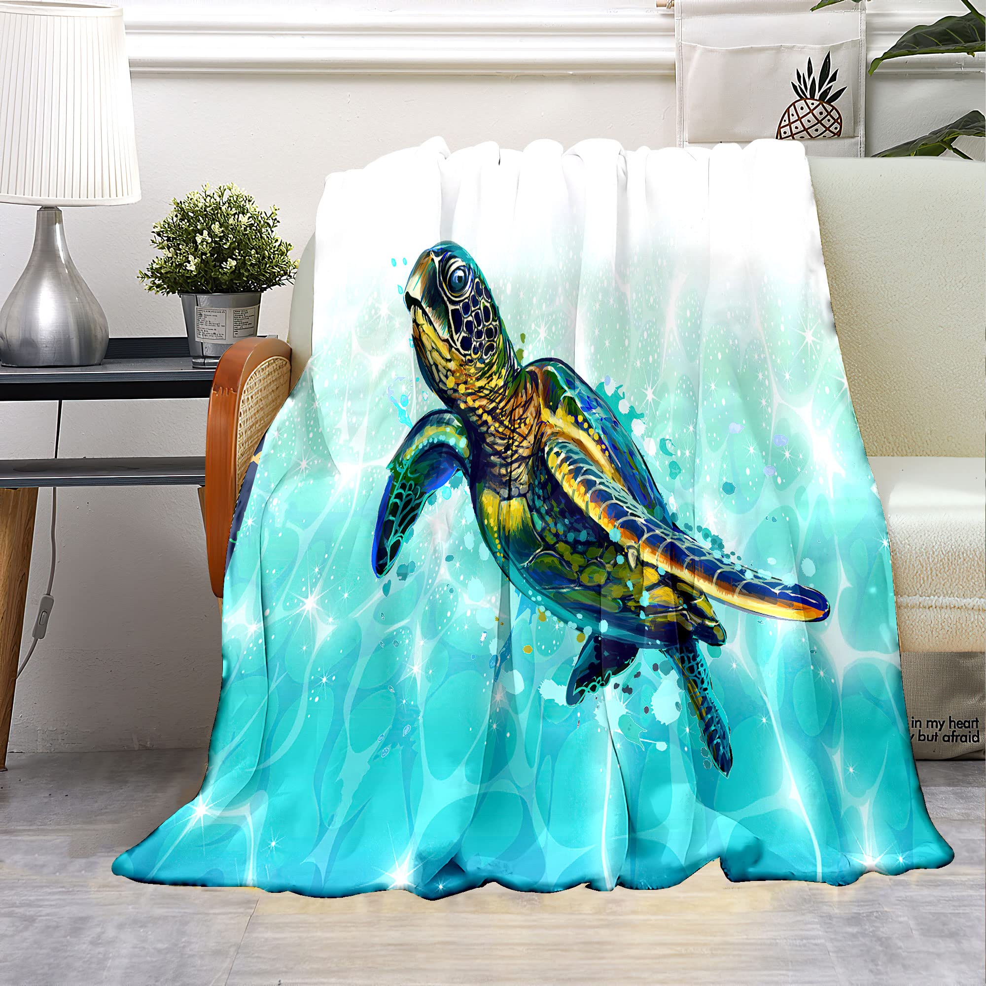 Sea Turtle Fleece Blanket,Turtle Blanket Throw Blanket,Turtle Gifts Warm Cozy Blanket,Sea Turtle Gifts for Women Plush Throw Blankets 50X60 in