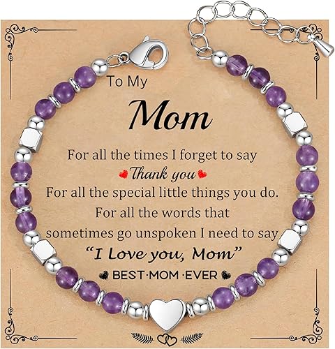 Christmas Gifts for Women, Stocking Stuffers for Teens Beaded Bracelets for Women Gifts for Mom Christmas Gift Mothers Day Gift for Grandma Daughter Bonus Mom Nature Stone Bead Bracelet Graduation Jewelry for Her 2026