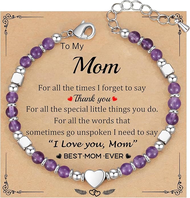 Christmas Gifts for Women, Stocking Stuffers for Teens Beaded Bracelets for Women Gifts for Mom Christmas Gift Mothers Day Gift for Grandma Daughter Bonus Mom Nature Stone Bead Bracelet Graduation Jewelry for Her 2026