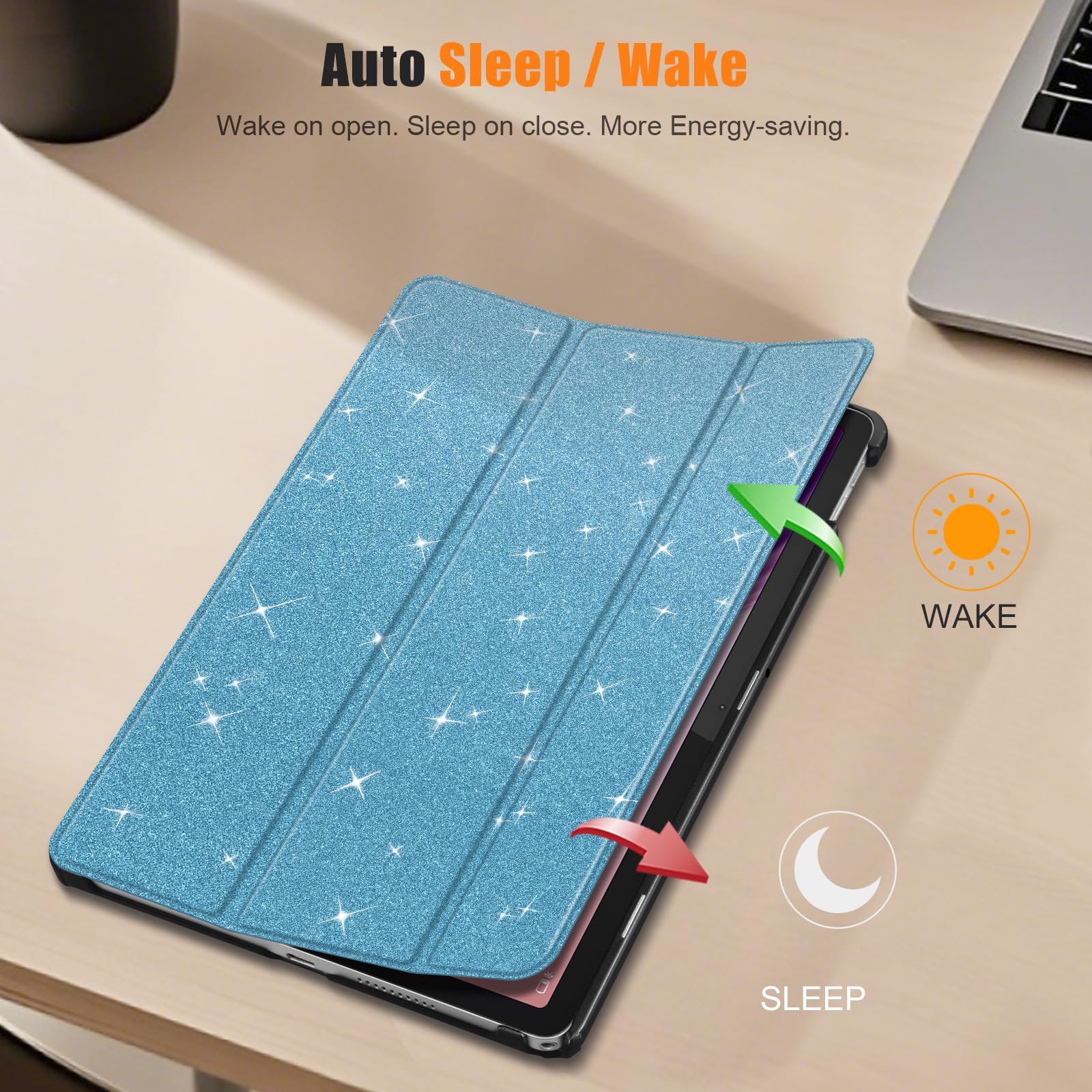 FINTIE Etui dla Lenovo Tab 10,1 cala 2025 (TB-311FU / TB-311XU), ultracienkie, ze sztucznej skóry, z funkcją automatycznego wyłączania, funkcją podstawki, kolor niebieski jasny