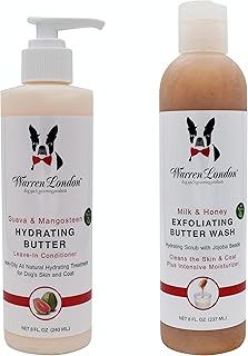 Warren London 8oz Butter Combo - Premium Dog Shampoo & Conditioner - Exfoliating Wash with Fragrant Leave in Conditioner - Detangler and Coat Moisturizer - Milk & Honey w/Guava & Mango