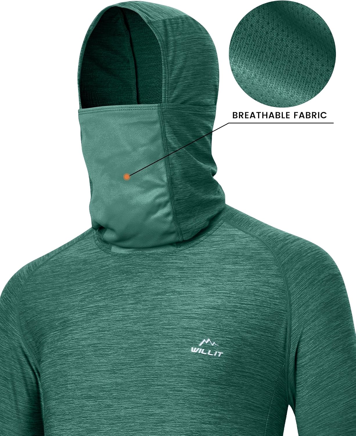 Willit Men's UPF 50+ Sun Protection Hoodie with Built-in Mesh Mask, Long Sleeve Cooling Fishing Shirt