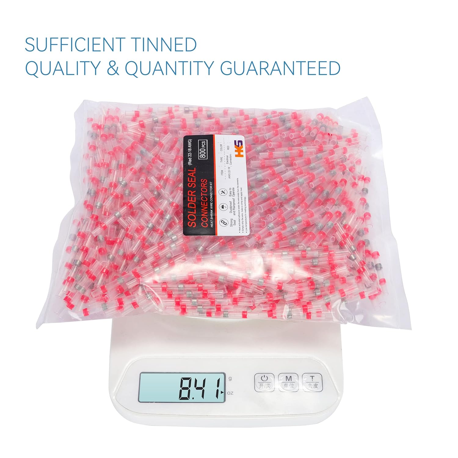 HKS 800 PCS Solder Seal Wire Connectors - Red 22-18 AWG - Heat Shrink Solder Butt Connectors - Tinned - Automotive Marine Boat Crimp - Waterproof and Insulated