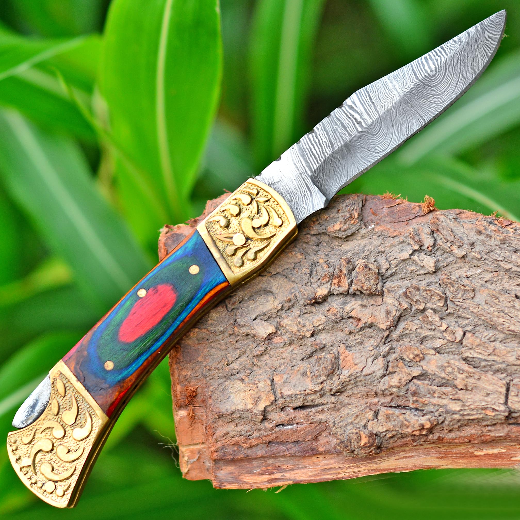 PAL 2000 KNIVES Coltello tascabile pieghevole in acciaio Damasco fatto a mano personalizzato con fodero 3151