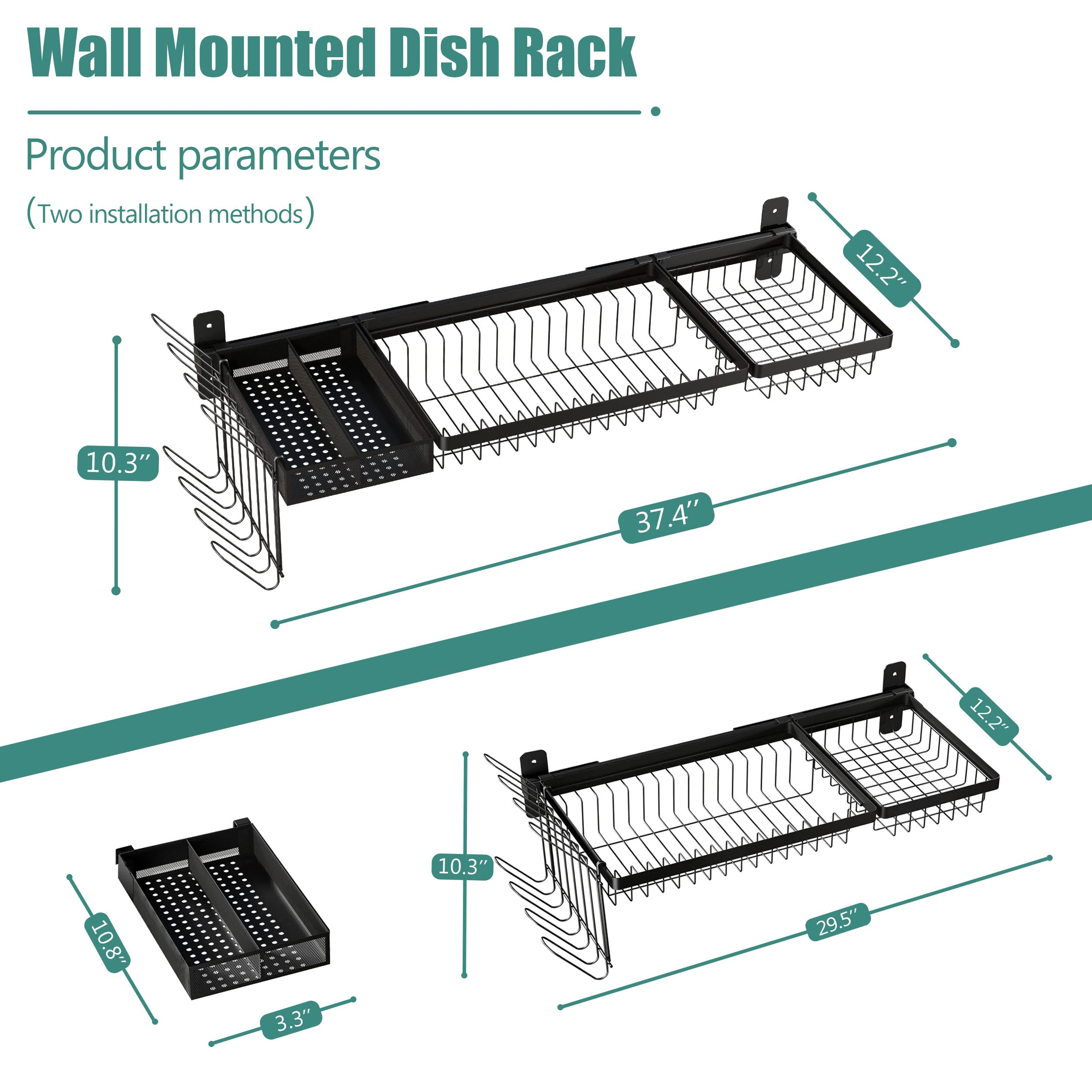 Acero Inoxidable Ajustable montado en la Pared sobre el Fregadero Estante de Secado de Platos, Gran Capacidad Estante de Platos con Utensilios de Titular