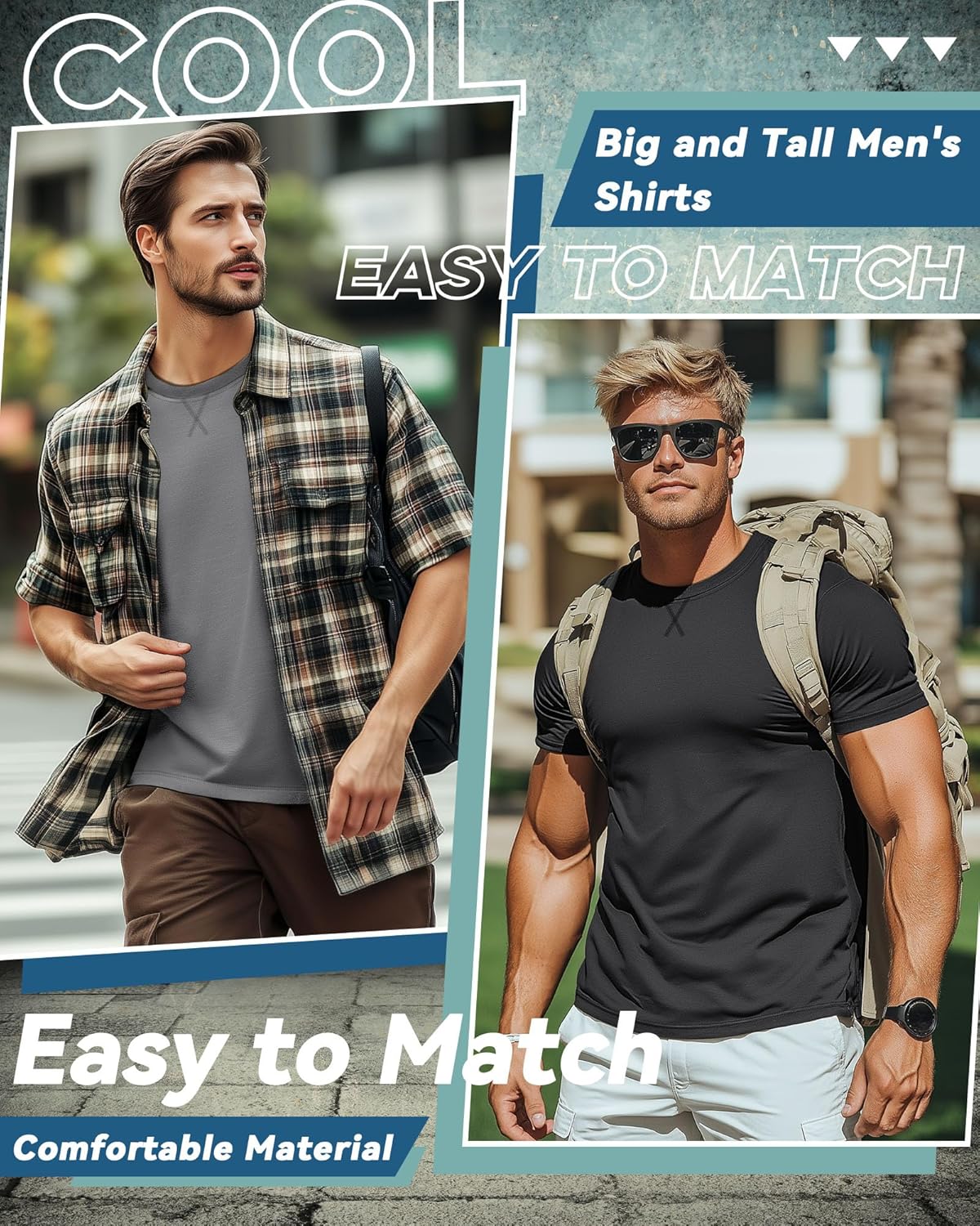 5 Pack Men's Big and Tall Short Sleeve T-Shirt, Summer Crew Neck Tees Slim Fit Shirts Athletic Pullover Tops - Image 3