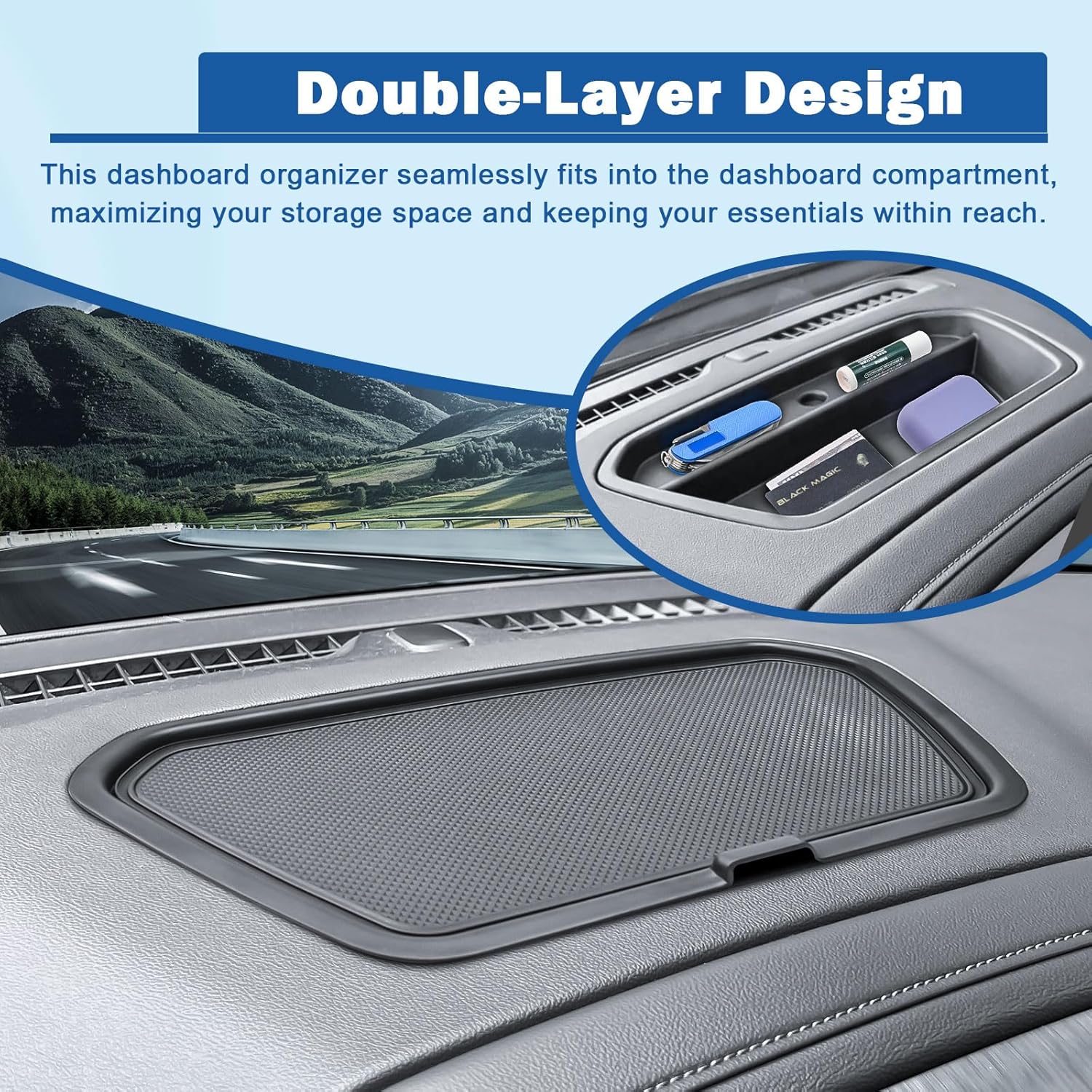 EDBETOS Dashboard Organizer Tray for 2019-2021 Chevy Silverado 1500/ GMC Sierra 1500 & 2020-2023 Silverado/Sierra 2500HD/3500HD Accessories Console Compartment Cover Hidden Dash Storage Console, Black