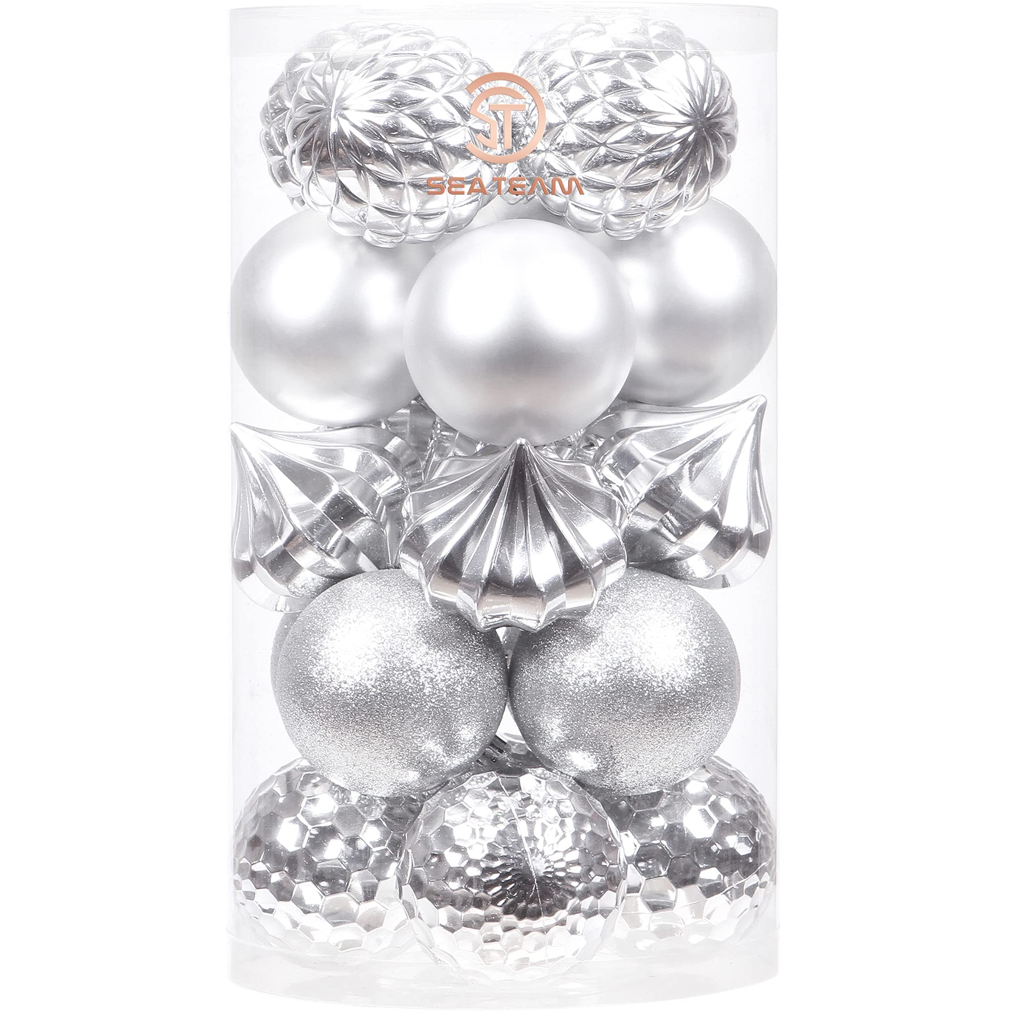 Sea Team 21-Pack Christmas Ball Ornaments with Strings, 80mm/3.15-Inch Large Size Baubles, Shatterproof Plastic Christmas Bulbs, Hanging Decorations for Xmas Tree, Holiday, Wedding, Party, Silver