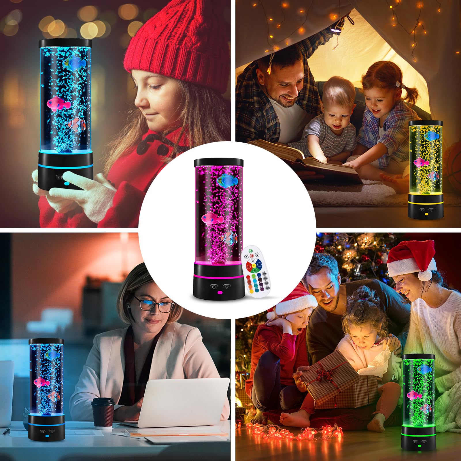 Lampe à Lave avec Poisson USB LED 29 cm 16 Couleurs Changeantes Lampe à Bulles d'Ambiance pour Enfants