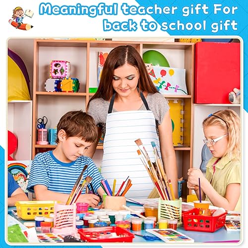 Miniatura 2 de Delantal de regreso a clases, 4 piezas, delantal para profesor, para el primer día de escuela, regalos de fin de año para pintura, clase, cocina,