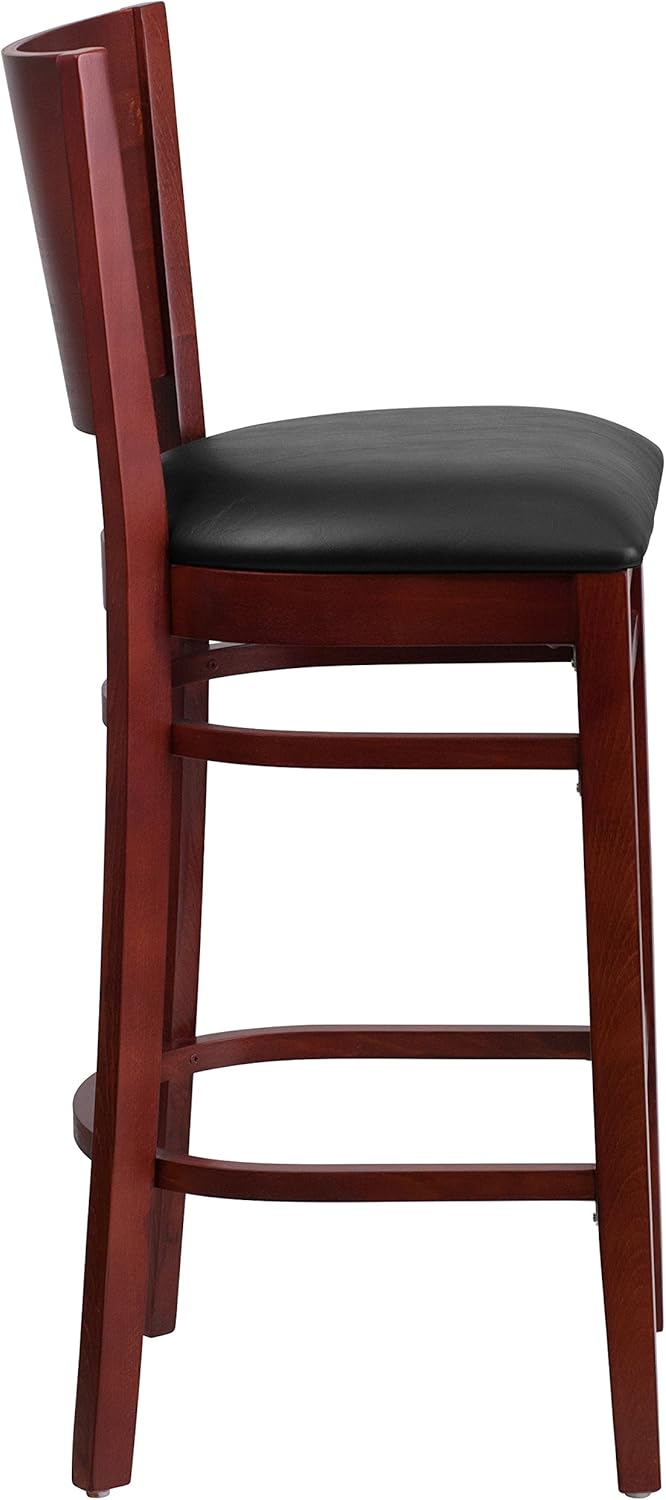 Flash Furniture Lacey Series Solid Back Mahogany Wood Restaurant Barstool - Black Vinyl Seat
