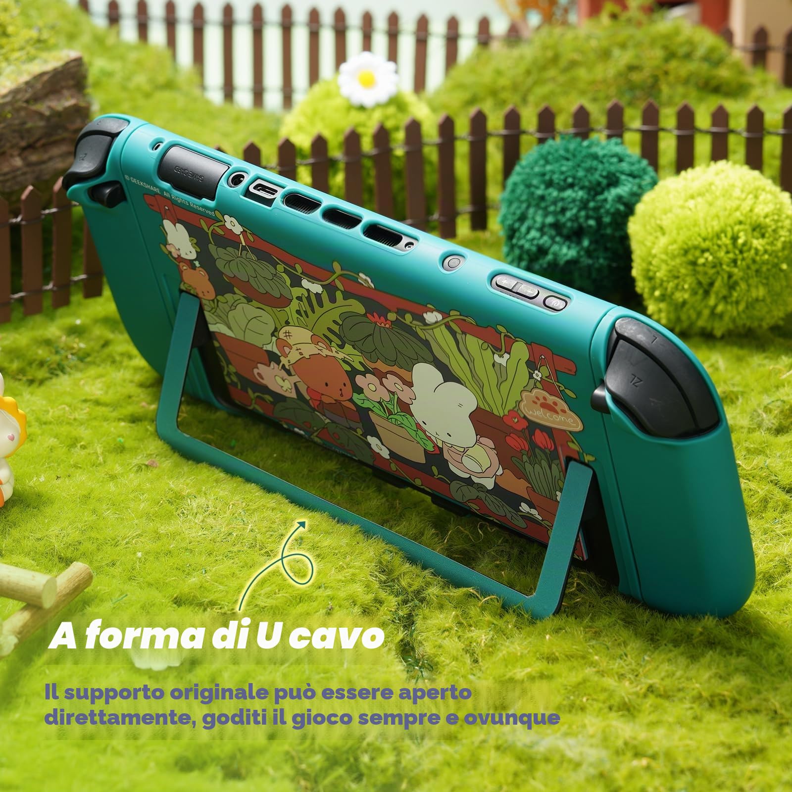 GeekShare Guscio protettivo compatibile con Switch 2, custodia agganciabile Kawaii Cartoon per Switch 2, cover con design antigraffio e antiurto - Bunny Garden