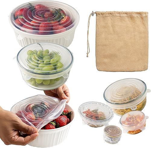 6 tapas elásticas de silicona reutilizables para almacenamiento de alimentos, a prueba de fugas, resistentes al calor, cubiertas de tazón, latas,