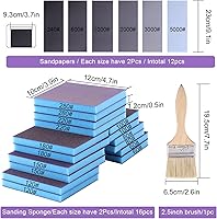 Vista 2 de Swpeet 29 bloques de lijado ultrafinos de 4.72 x 3.9 x 0.47 pulgadas, 8 tamaños de grano azul #36-5000, esponja de lijado en húmedo y seco y 6