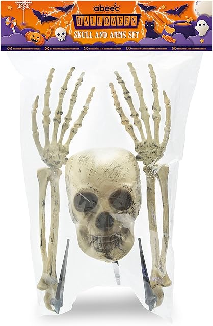 abeec Halloween Skull and Skeleton Arms Set  Halloween Decorations - Halloween Decorations Skeleton - Halloween Decorations Outdoor - Halloween Skull Decorations
