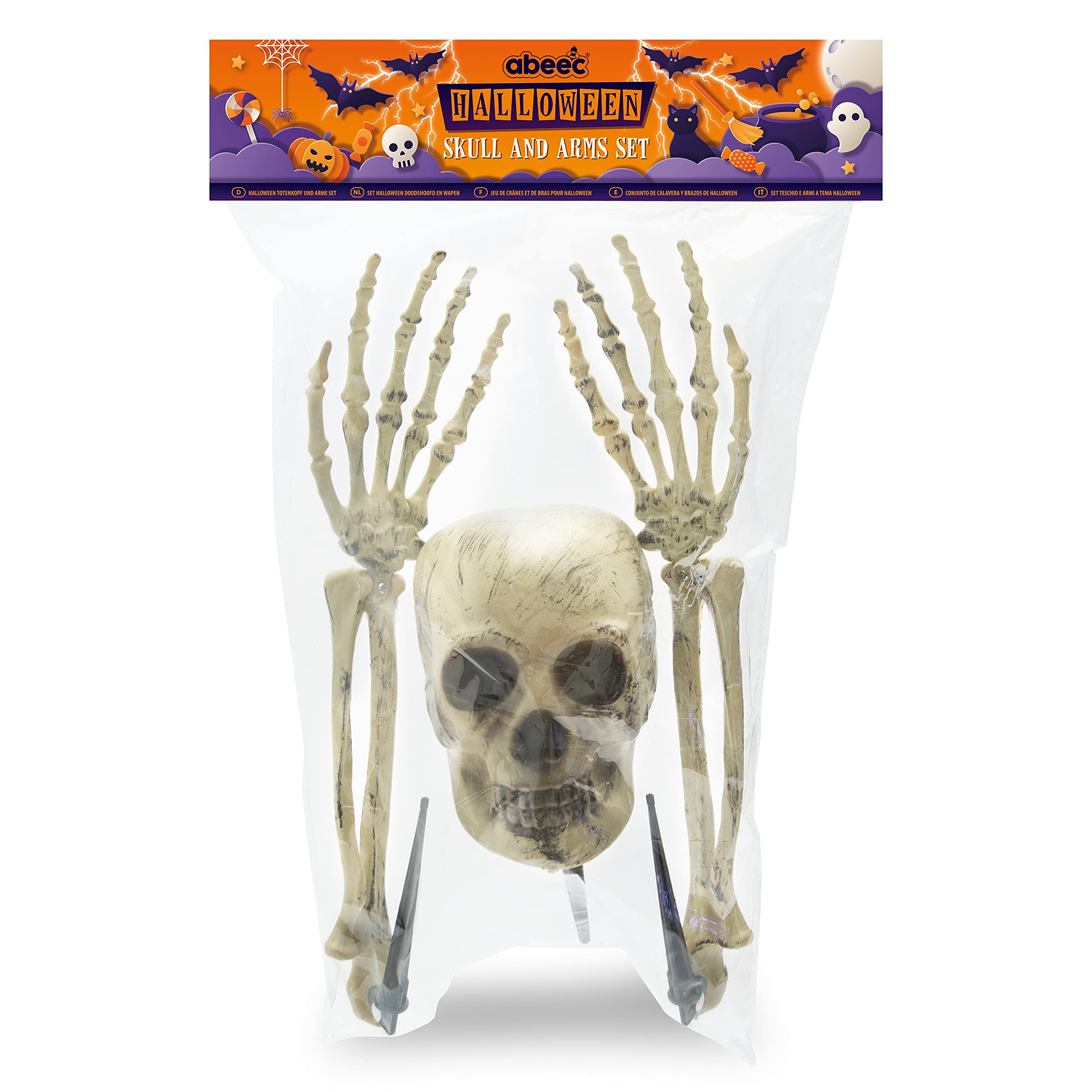 abeec Skeleton Halloween Decoration | Realistic Skull & Arms Set for Spooky Garden Displays | Easy Outdoor Setup | Weather-Resistant Bones for Scary Parties & Haunted Houses | Indoor & Outdoor Décor