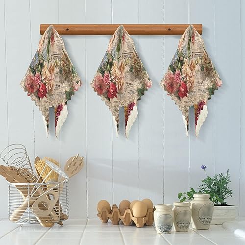Miniatura 5 de Old Newspaper Red Flowers Retro kitchen towels and dishcloths sets 6 Pack tea towels for kitchen funny decorative articulos para decorar la cocina
