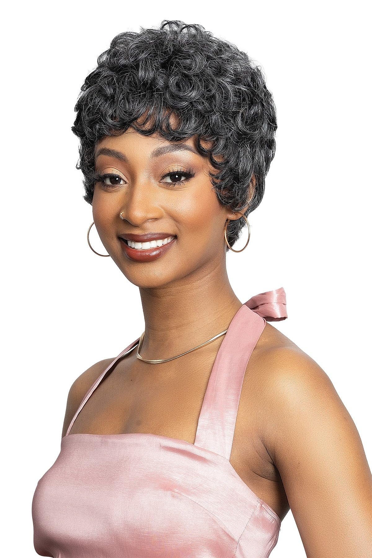 Janet Collection LAVISH SILVER Human Hair JAJA Wig – Elegant Short Curly Pixie Style (Color #99J)