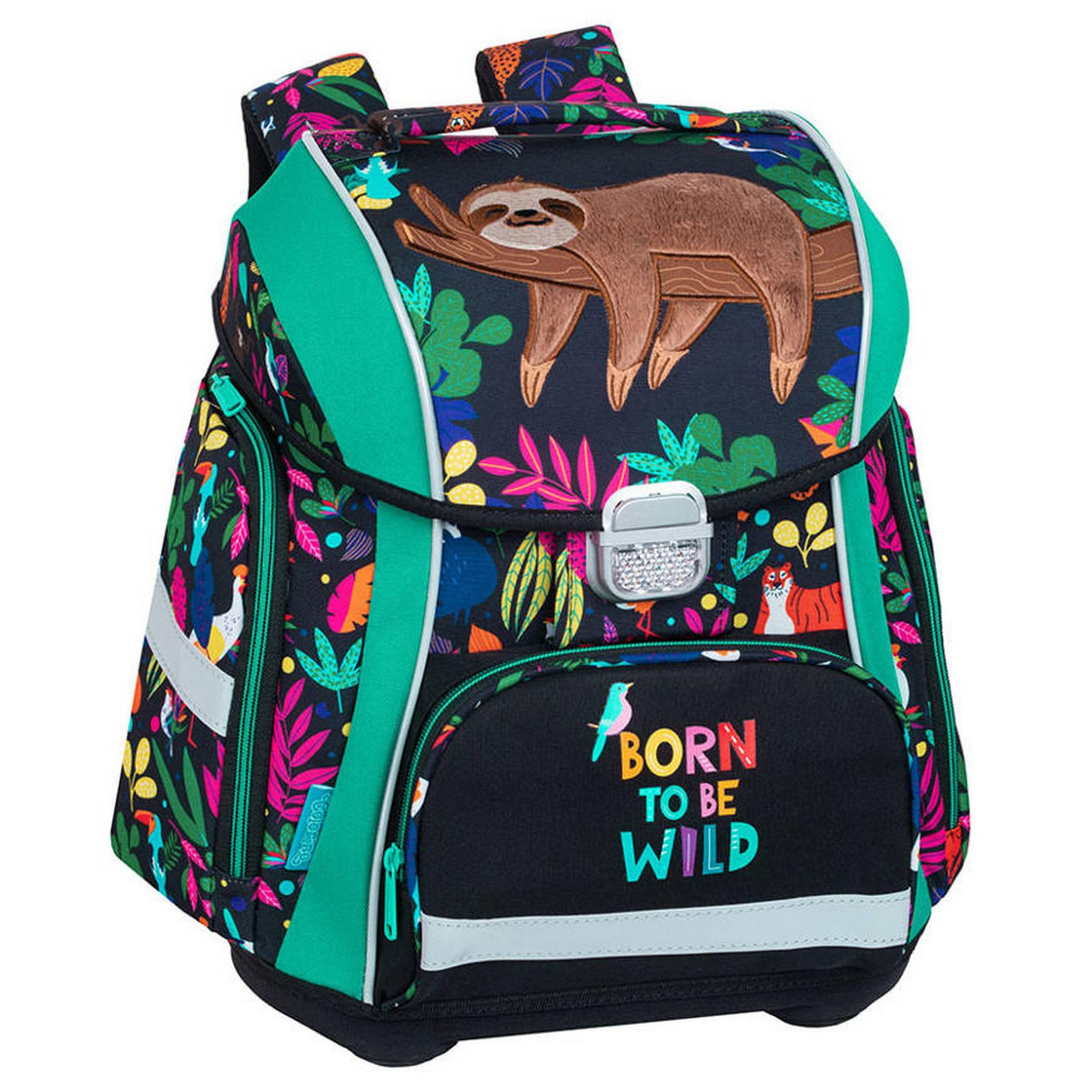 itenga Grundschul Ranzen Set - Schulranzen Set 3 teilig für Jungen und Mädchen mit Mäppchen Etui und Turnbeutel (Motiv Faultier - WILDKID)