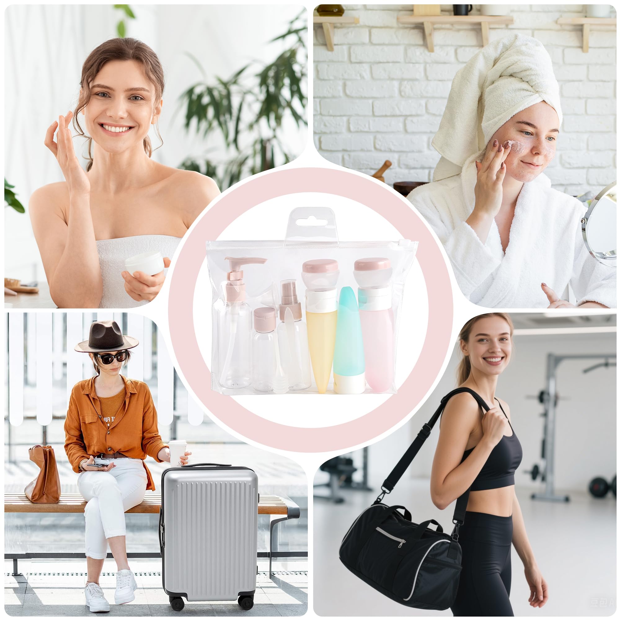 Set di 11 kit viaggio liquidi, contenitori da viaggio per liquidi, flaconi da viaggio 30/50/60/80 ML, piccole lattine di crema, flacone spray trasparente, erogatore di pompa shampoo, set regalo donna