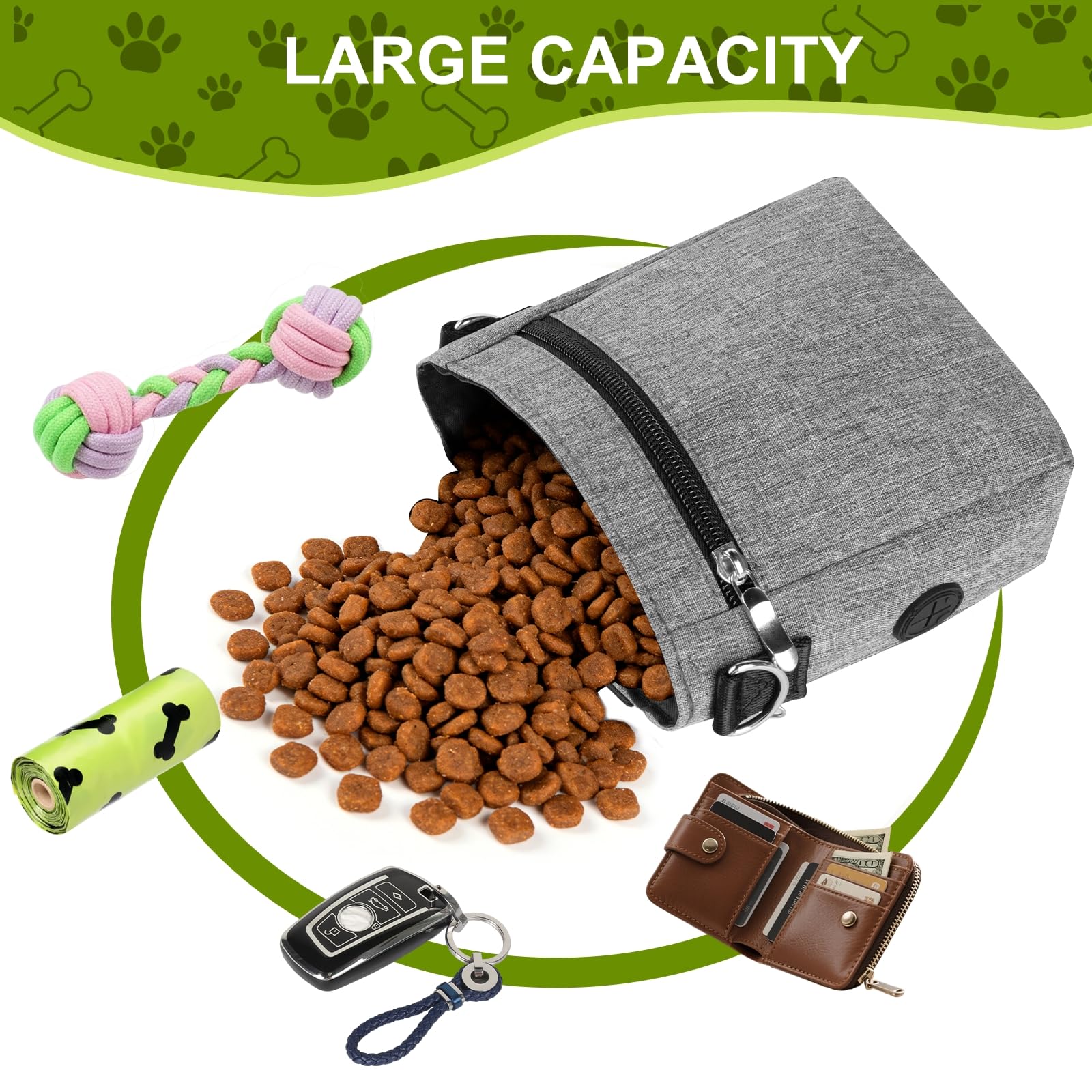 Dog Treat Pouch with Magnetic Closure - 3 Ways to Wear Dog Training Treat Bag with Waist Belt, Shoulder Strap & Metal Clip, Built-in Poop Bag Dispenser, Hands-Free Dog Training Treat Pouch - image 2
