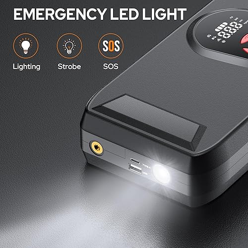 Miniatura 5 de BOOKOO Arrancador portátil de coche con compresor de aire, paquete de batería de arranque de 3000 A 150 PSI, caja de salto de batería de automóvil