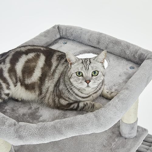 Miniatura 4 de Pesofer Torre para gatos de 55.9 pulgadas de varios niveles con postes rascadores cubiertos de sisal, casa de juegos para gatitos y percha superior