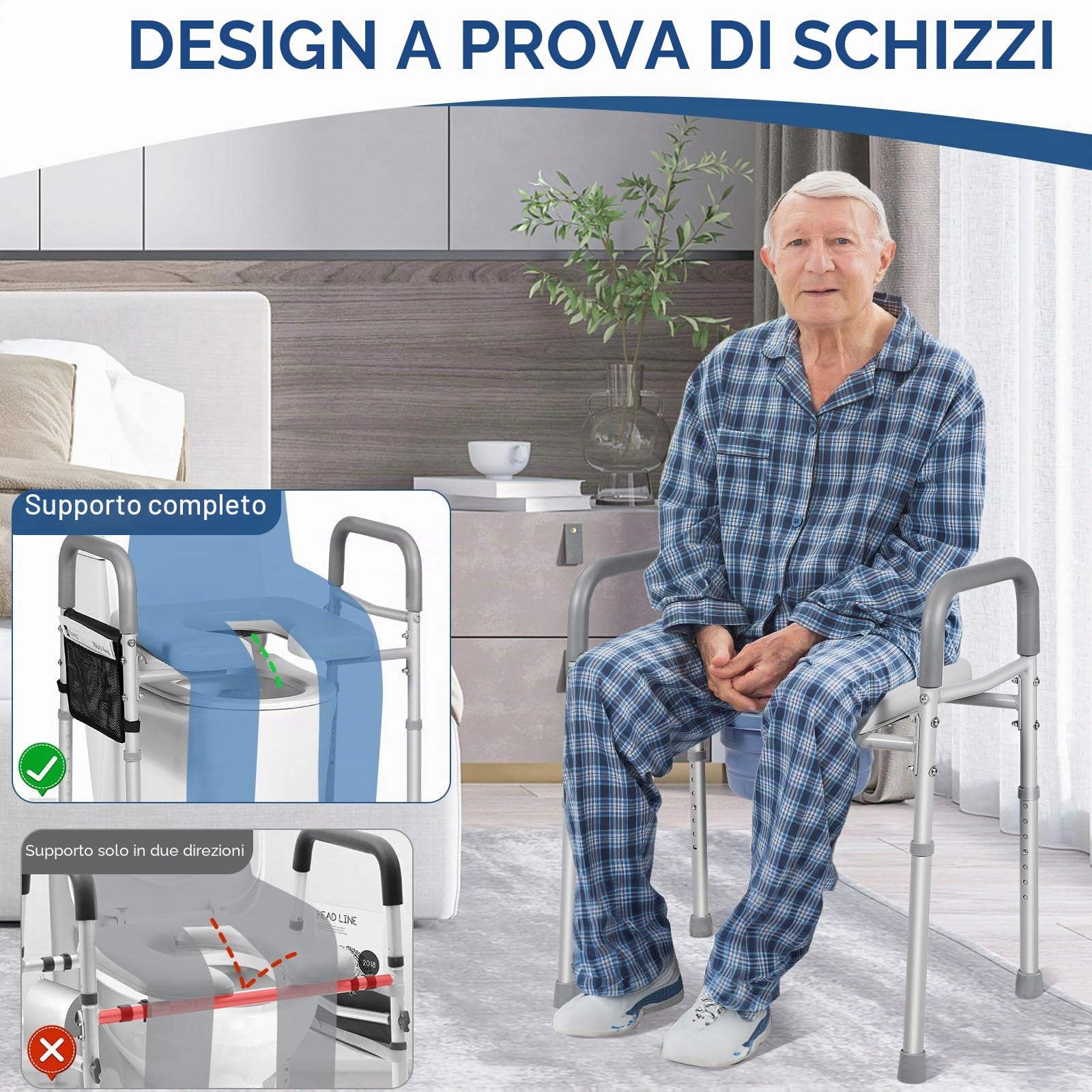 Rialzi regolabili per sedile WC da 226,8 kg, per anziani con custodia, sedile rialzato con maniglie per anziani, incinte e disabili, rialzo imbottito per sedile WC per disabili