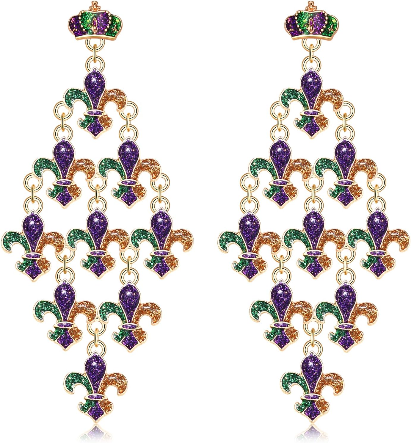 BVGA Mardi Gras Earrings for Women Multi Layers Glitter Mask Fleur De Lis Crown Drop Dangle Earrings Mardi Gras Jewelry Accessories for Fat Tuesday Celebration Carnival Parade Party
