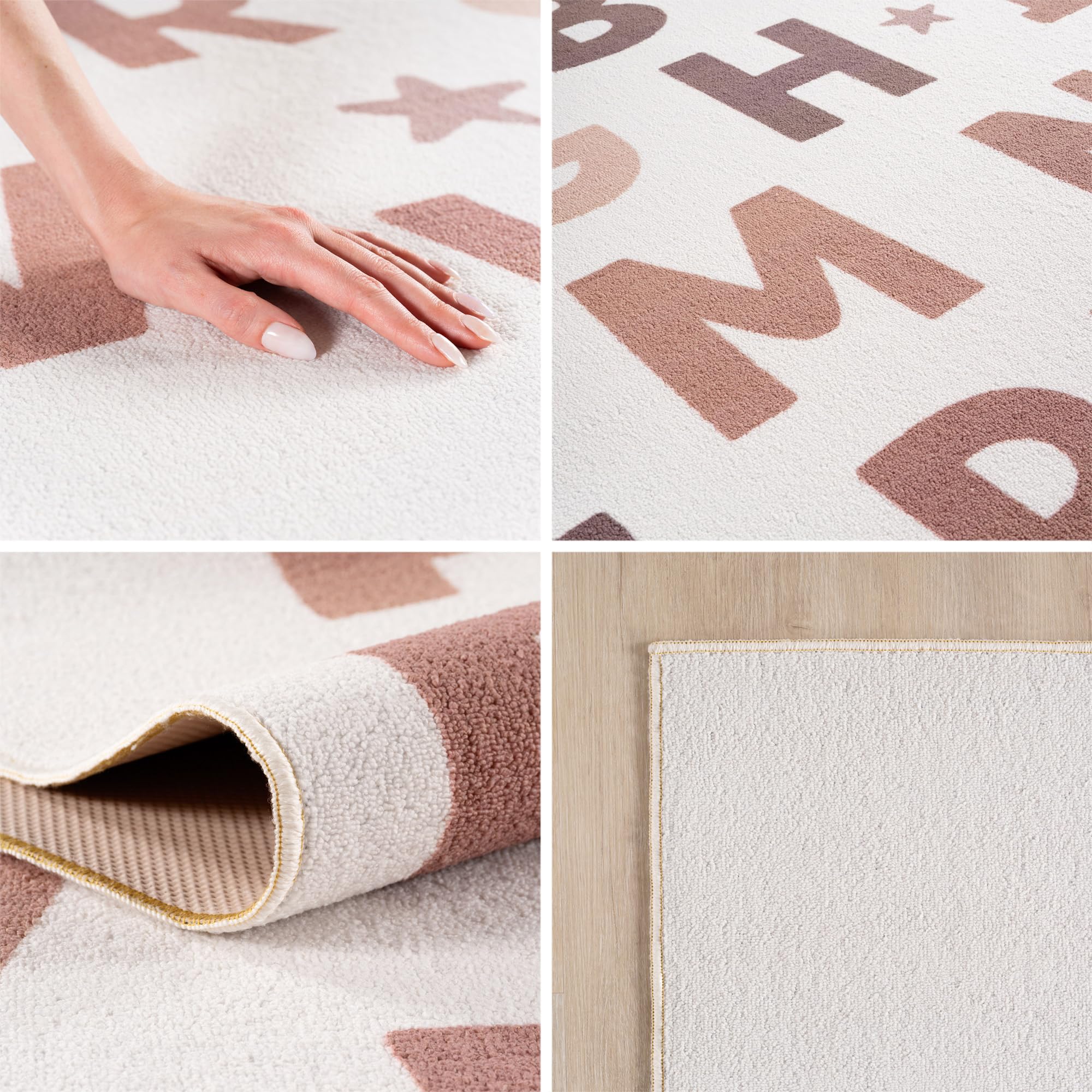 Carpettex Dywan Dzieciecy Alfabet Dywan Edukacyjny Okragly 160 cm do Pokoju Dzieciecego w Kolorze Kremowym z Motywem Liter idealny do nauki i zabawy szczegółowa motyw