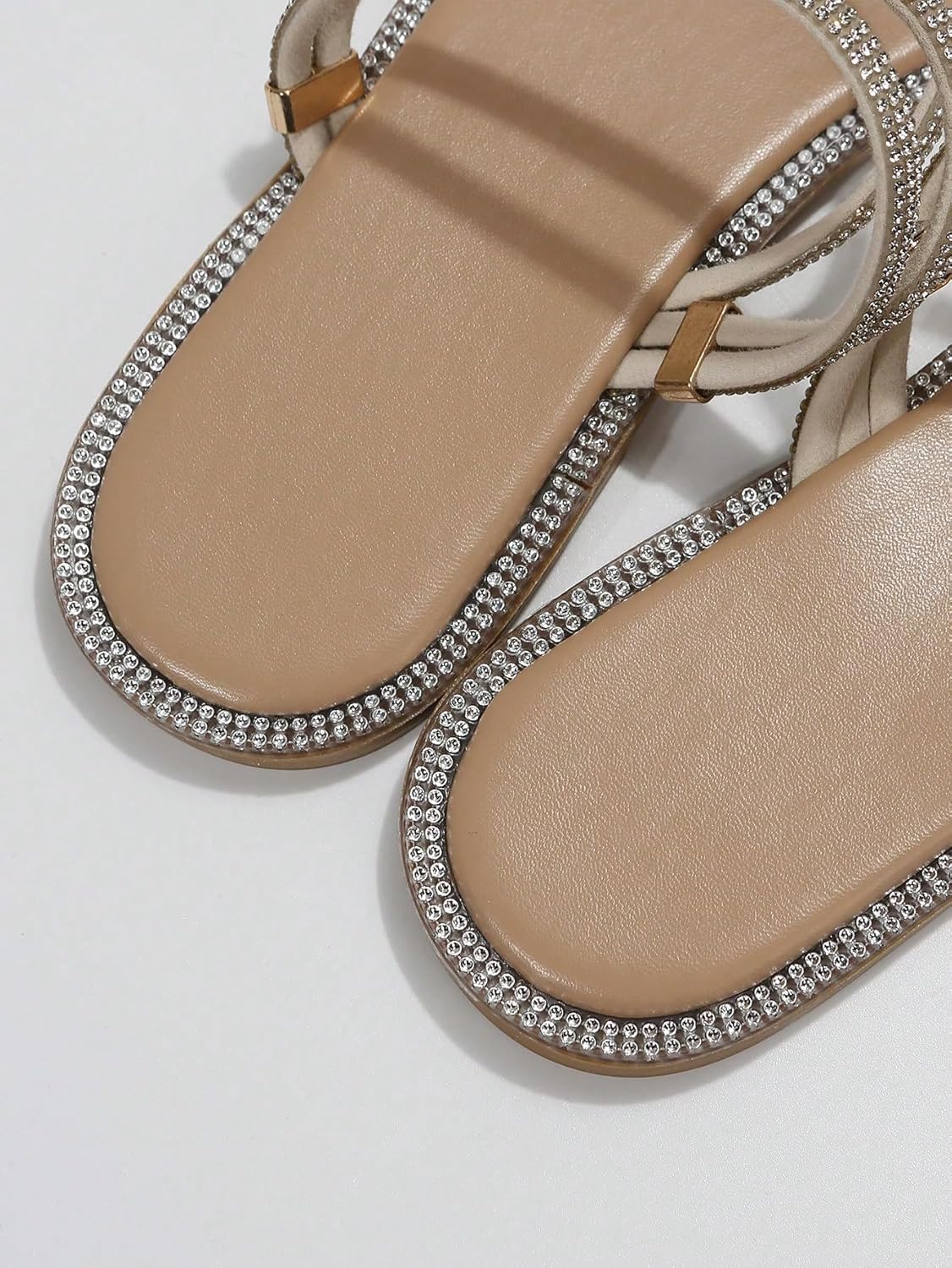 GORGLITTER Women's Rhinestone Sparkly Metallic Strappy Flat Sandals Cute Toe Slip on Slide Sandals - Image 5