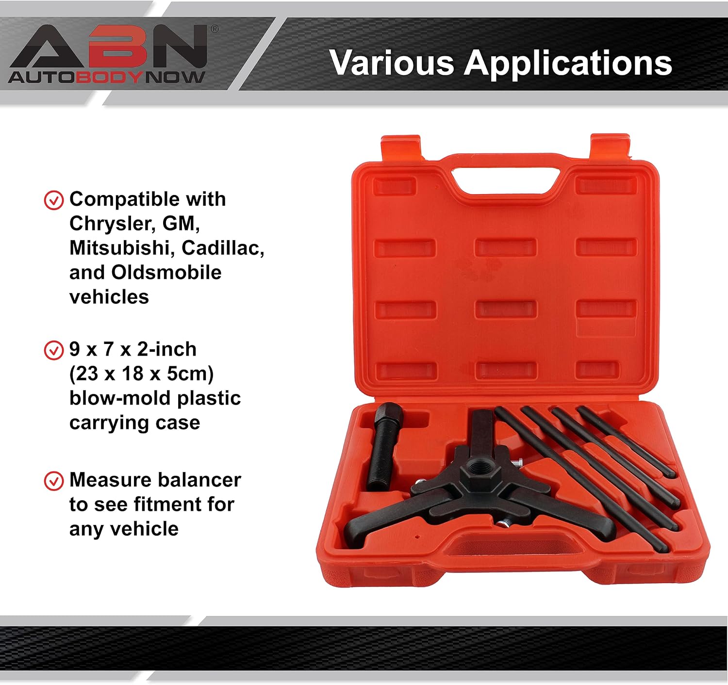 ABN Harmonic Damper Pulley Puller 6-Piece Set for Harmonic Balancer Removal on Chrysler, GM, Mitsubishi Vehicles