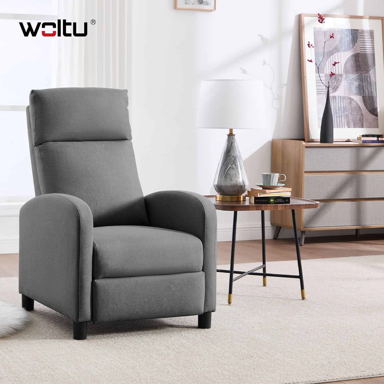 WOLTU Fauteuil Relax, Fauteuil Inclinable, Canapé 1 Place, Dossier et Repose-Pieds Réglables, Appui-tête, Assise Rembourrée, Lin, Gris Foncé, SKS58dgr